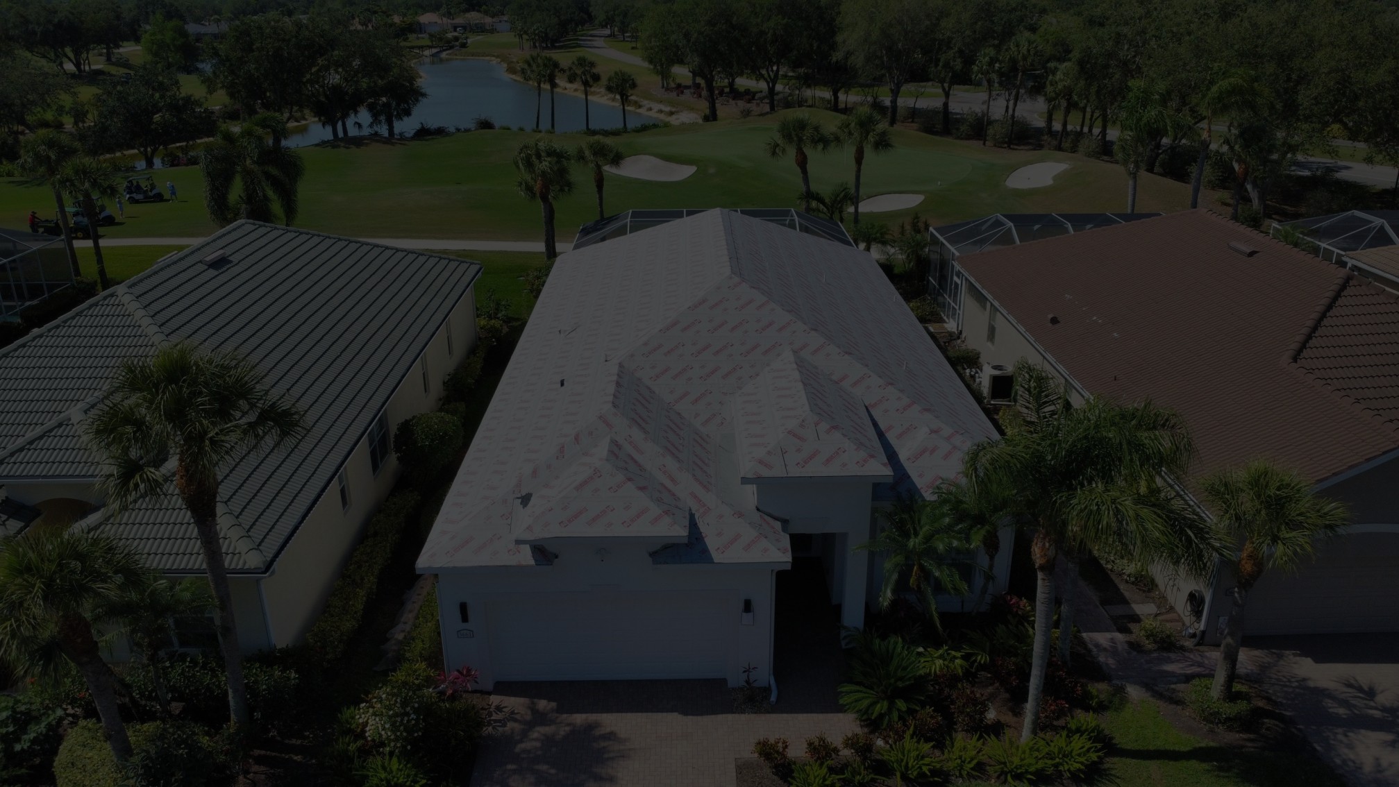 Golf community residential roofing aerial view