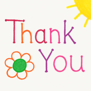 Thank you message with colorful flowers and sun